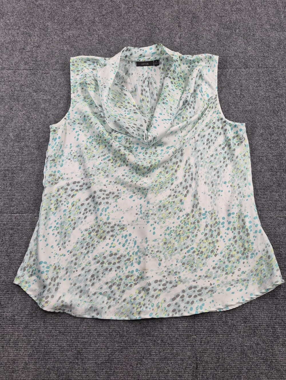 Apt. 9 Mint, Gray and Aqua Dotted Draled Cowl Neck Sleeveless Top